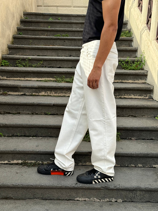 JEANS RELAXED FIT IN DENIM RIGIDO Off White