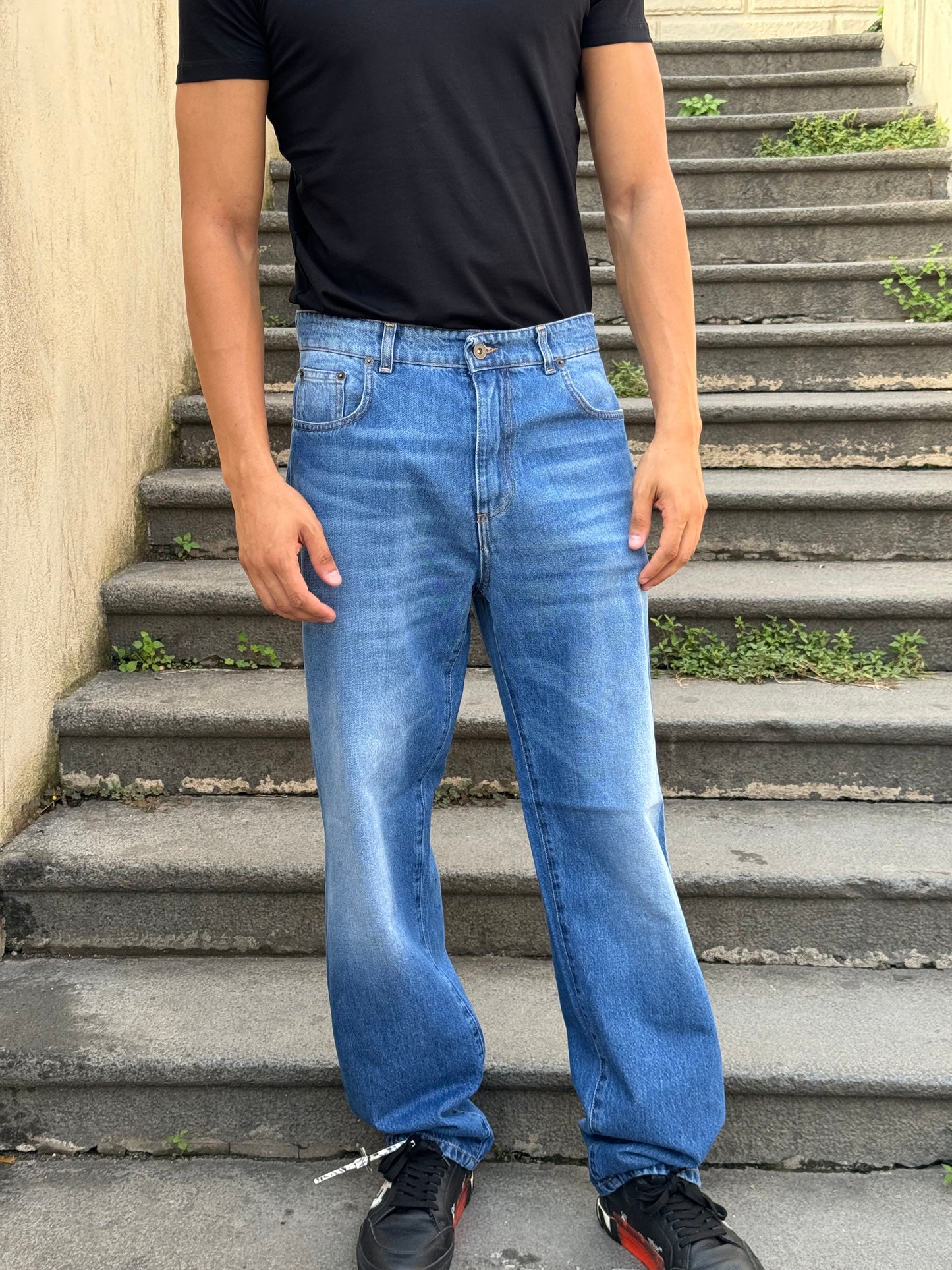 JEANS RELAXED FIT IN DENIM RIGIDO stone wash sabbiato