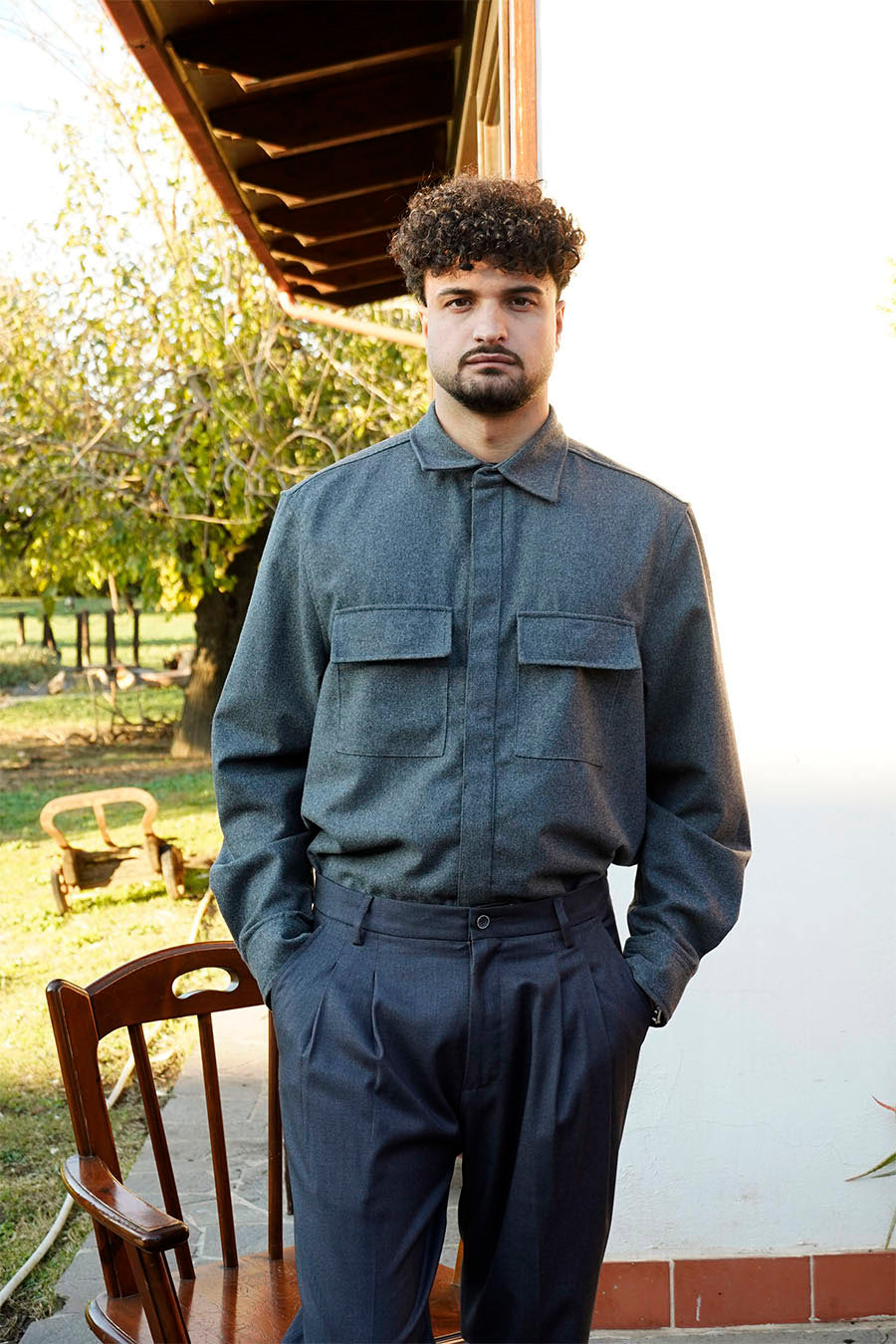 Giacca Camicia Sfoderata in Flanella di Lana Grigio