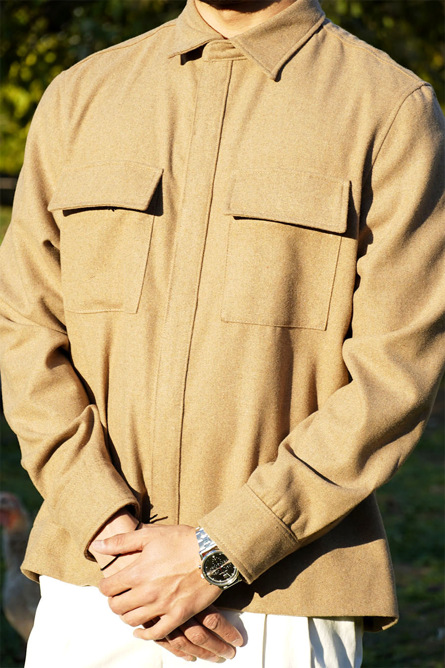 Giacca Camicia Sfoderata in Flanella di Lana Cammello