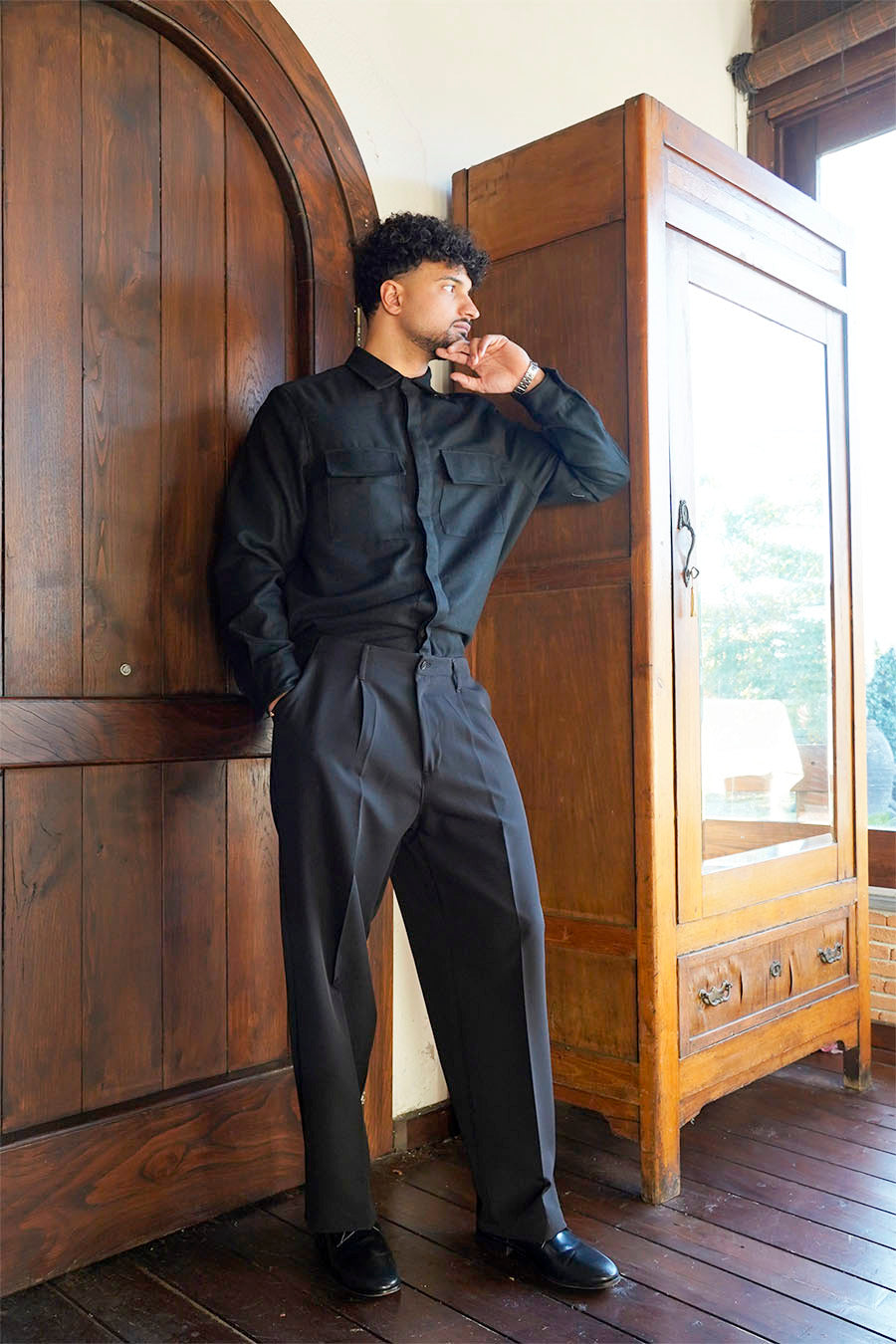 Giacca Camicia Sfoderata in Flanella di Lana Nero