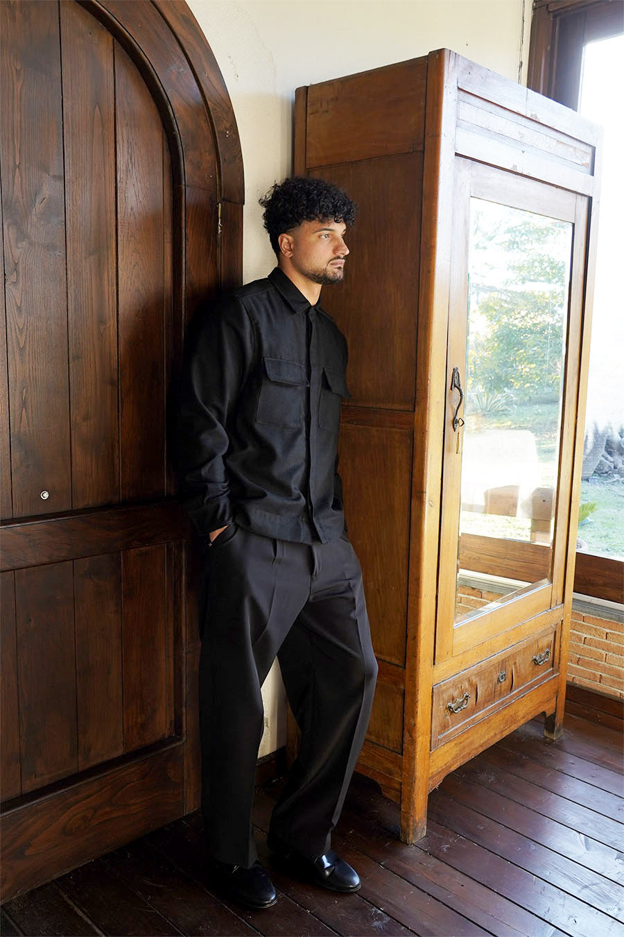 Giacca Camicia Sfoderata in Flanella di Lana Nero