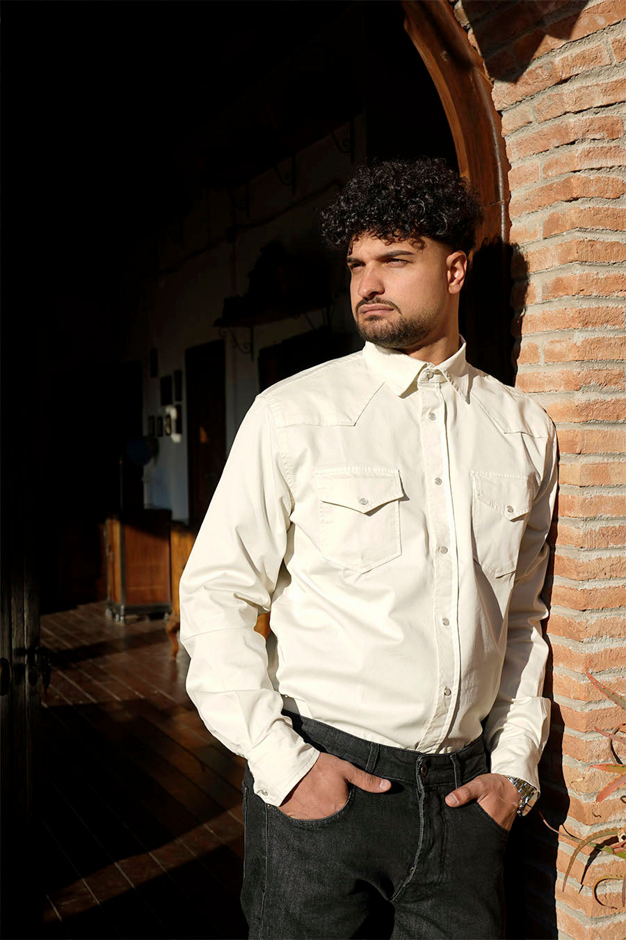 Camicia Texas in Cotone Tinto Panna