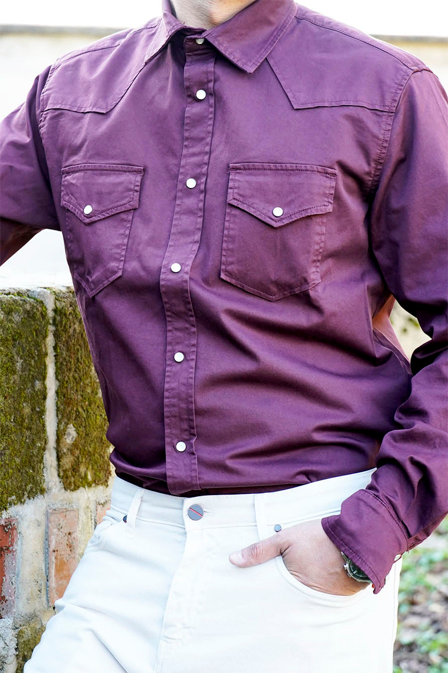 Camicia Texas in Cotone Tinto Bordeaux