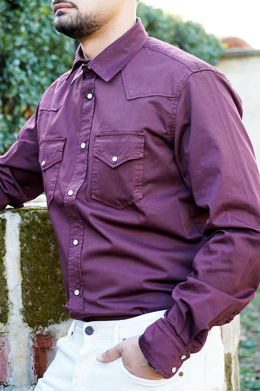 Camicia Texas in Cotone Tinto Bordeaux
