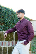 Camicia Texas in Cotone Tinto Bordeaux