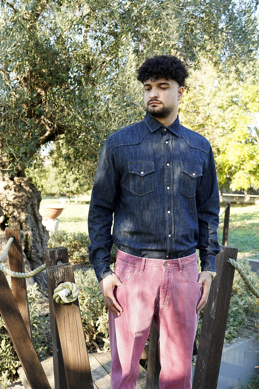 Camicia Texas in Denim Lavaggio Denim Scuro Ammorbidito