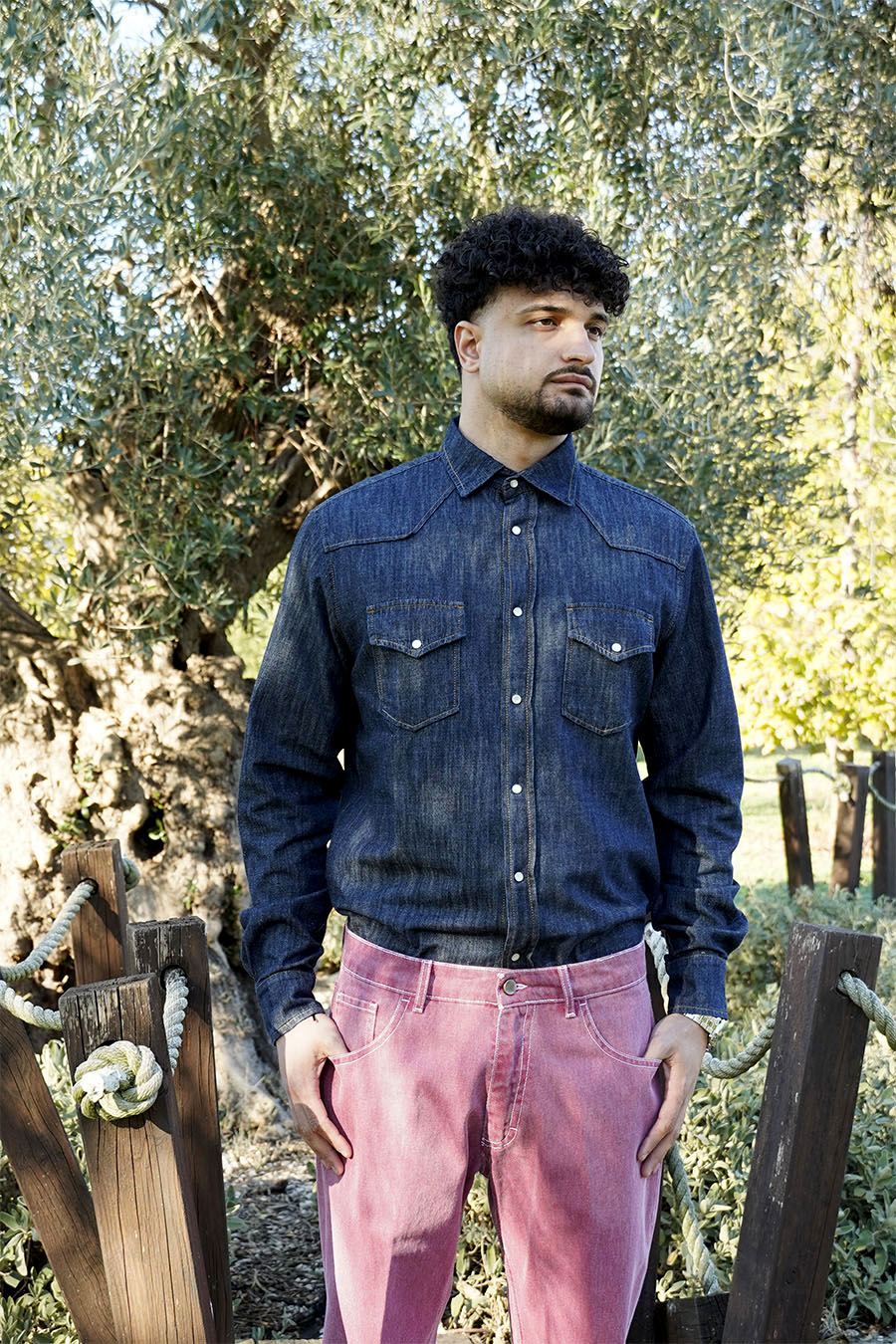 Camicia Texas in Denim Lavaggio Denim Scuro Ammorbidito