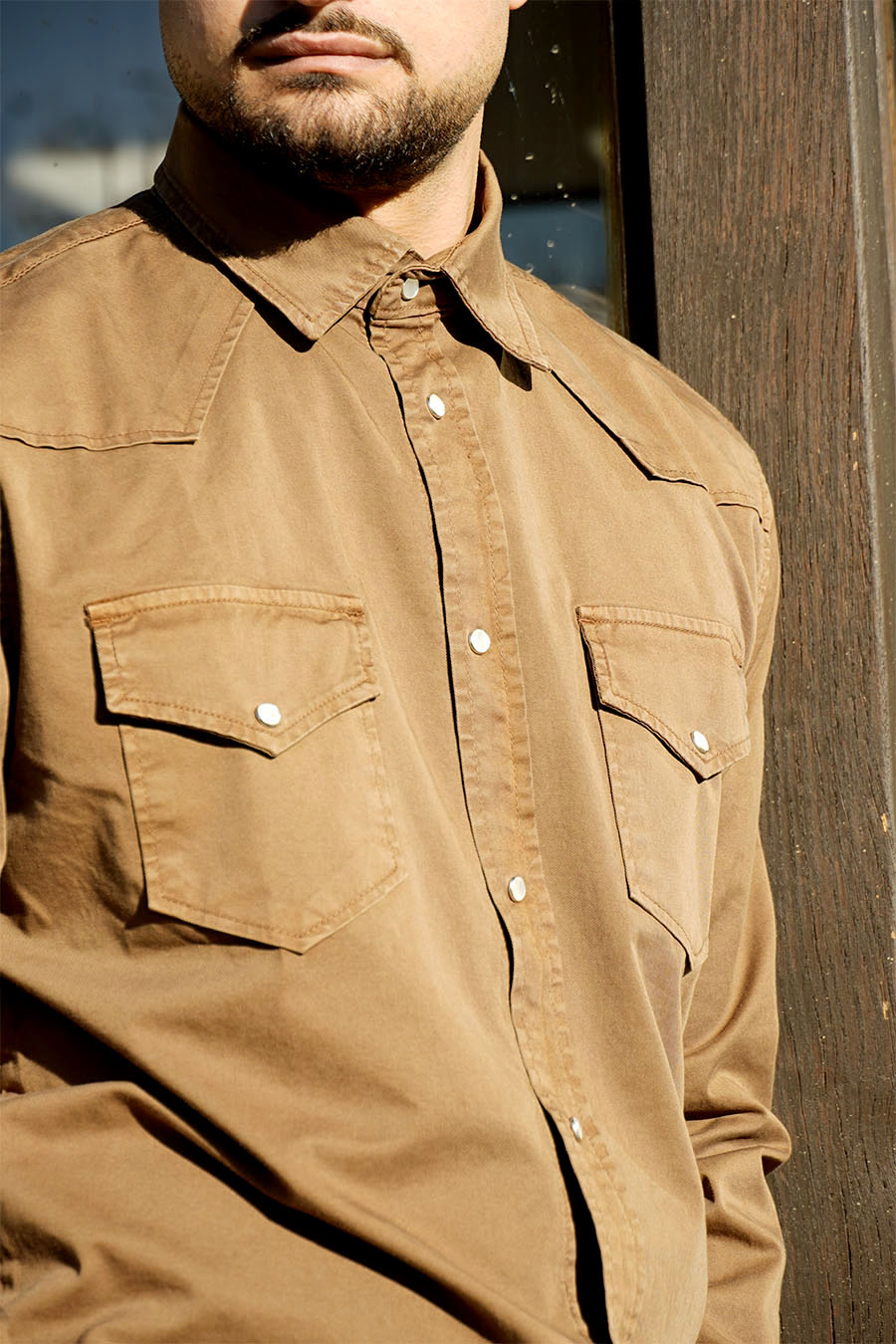 Camicia Texas in Cotone Tinto Tabacco