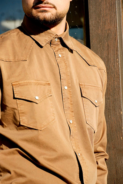 Camicia Texas in Cotone Tinto Tabacco