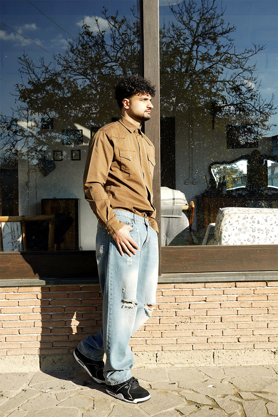 Camicia Texas in Cotone Tinto Tabacco